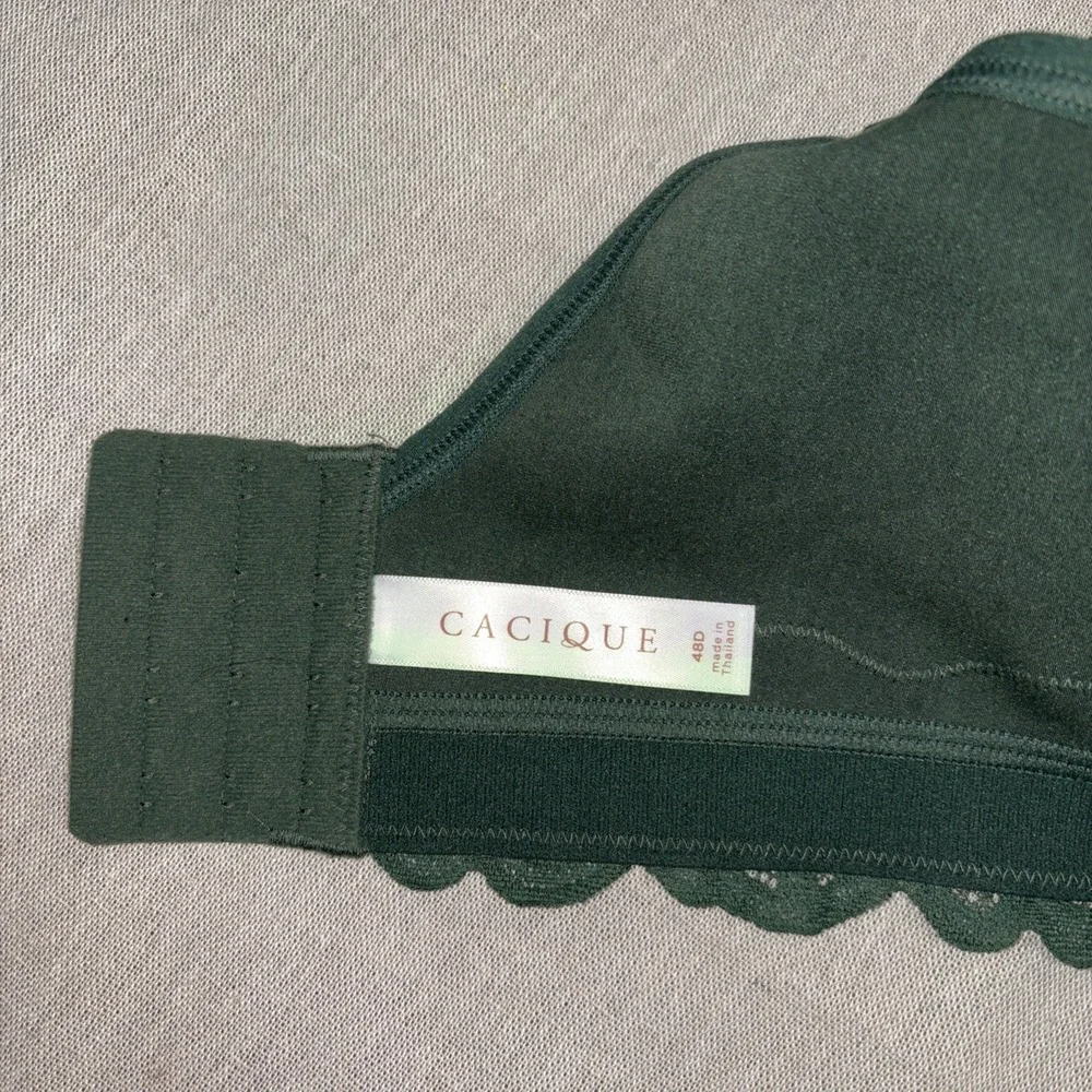 Cacique Bra 48D green wireless Lace‎ unlined full coverage No Wire